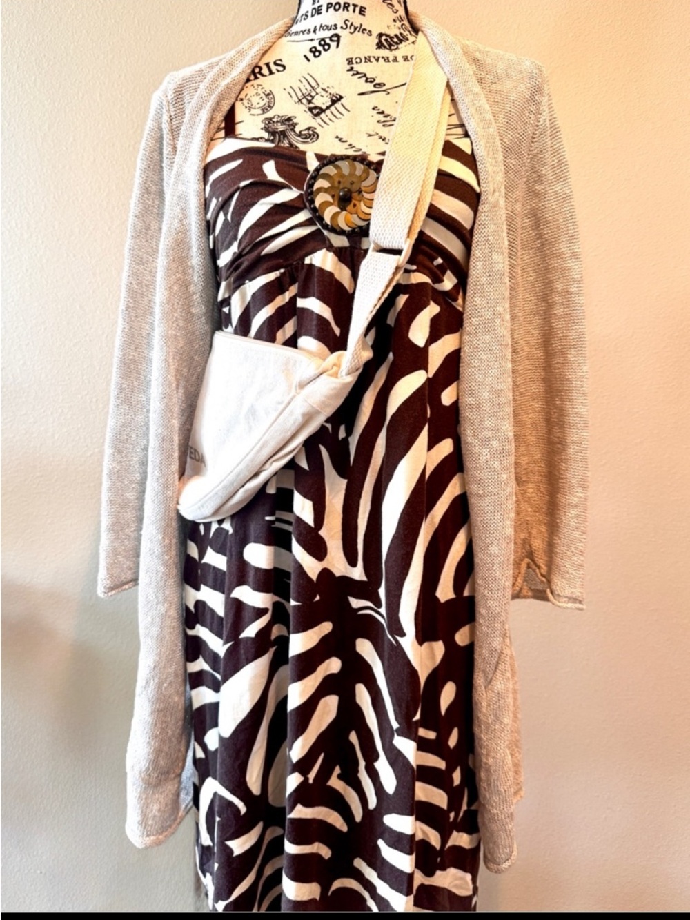 Nine West tropical strappy dress (S) brown/ivory jersey metallic - Picture 7 of 7